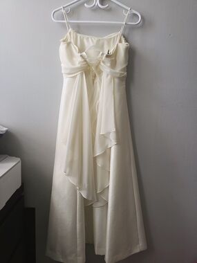 Ivory Spaghetti Strap Dress with Draped Chiffon Front